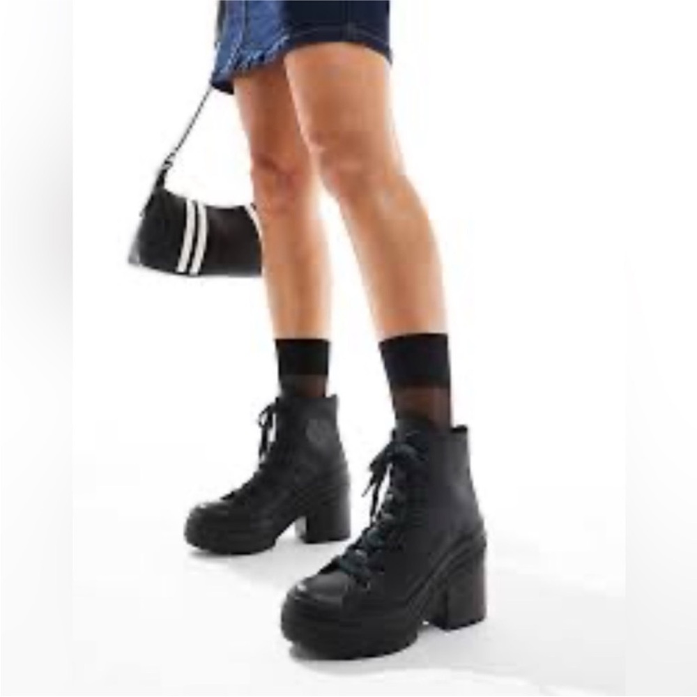 Converse Chuck 70 De Luxe Heel Leather Black Monochrome Sneaker Boot size 10 - Picture 2 of 13